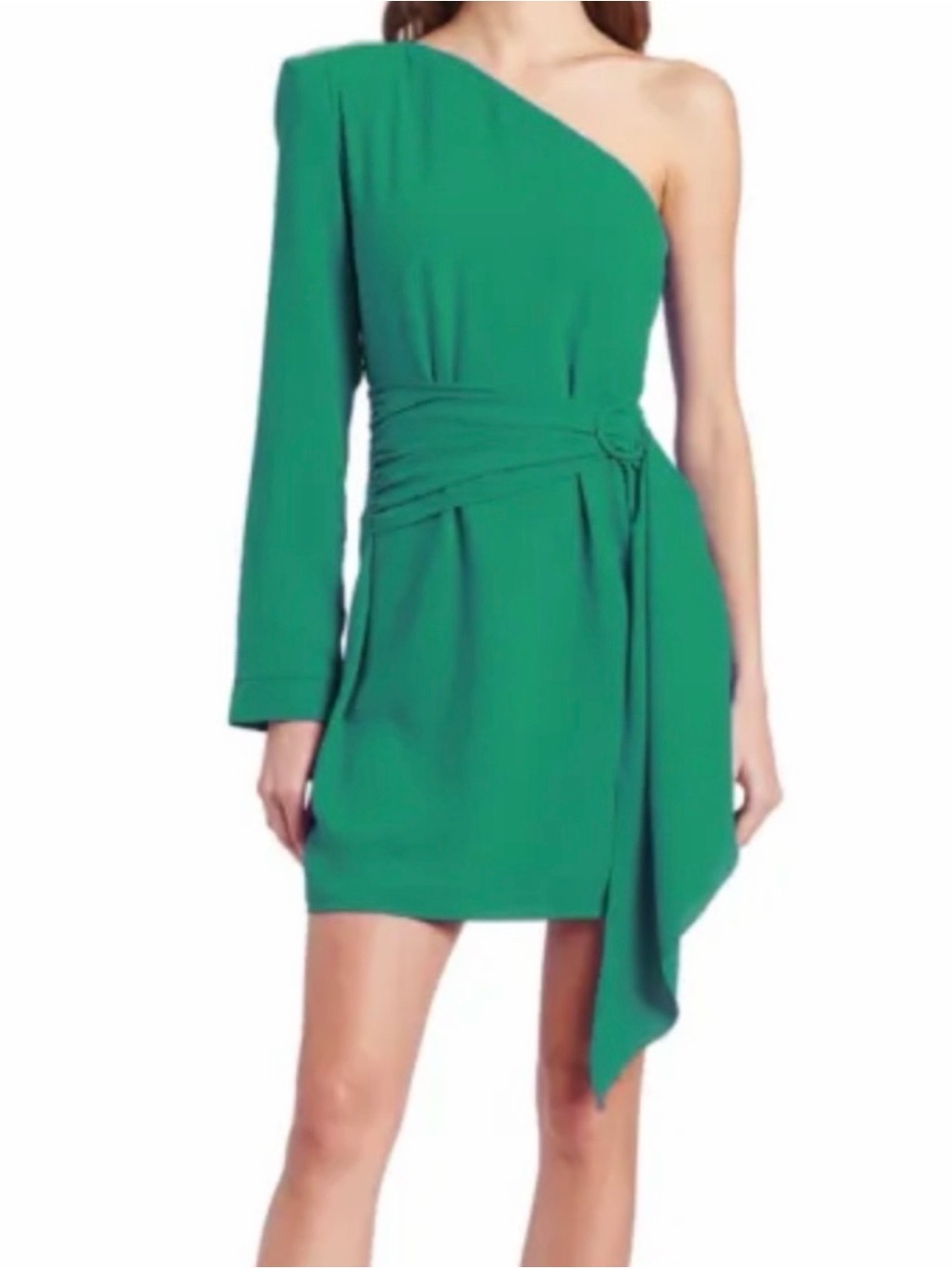 Amanda Uprichard Emerald One-Shoulder Belted Mini Dress
